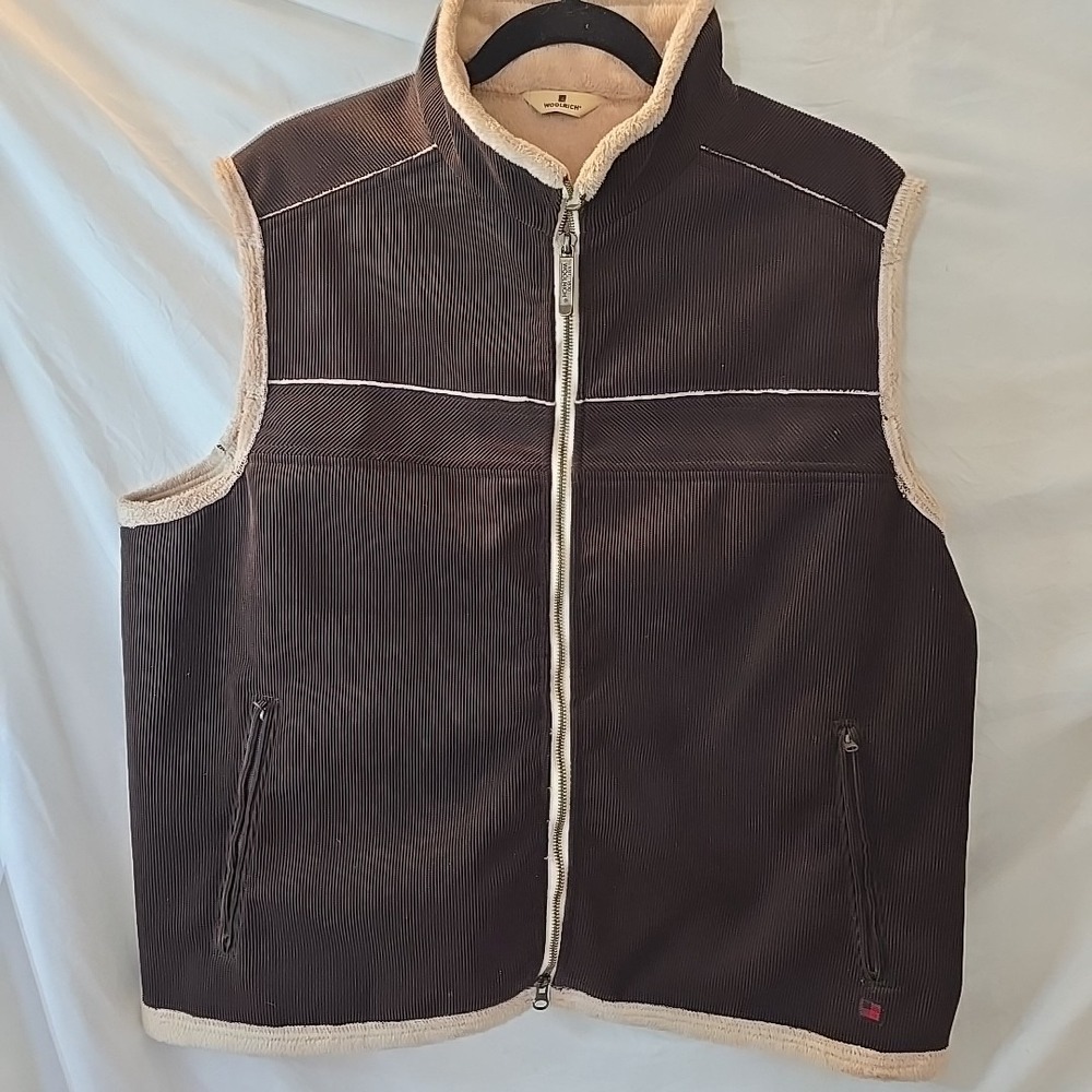Woolrich Women's Espresso Brown Corduroy Full Zip Faux‎ Fur Lined Vest Sz XXL